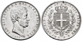 Italy. Carlo Alberto. 5 lire. 1836. Genoa. P. (Km-130.2). (Pagani-239). (Mont-115). Ag. 25,04 g. Original luster. XF/AU. Est...250,00. 

Spanish des...