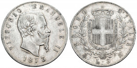 Italy. Vittorio Emanuele II. 5 lire. 1873. Milano. M. (Km-8.3). (Pagani-496). (Mont-180). Ag. 24,68 g. Minor nicks. Almost VF. Est...30,00. 

Spanis...