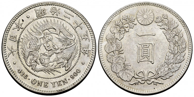 Japan. Mutsuhito. 1 yen. 1892 (año 25). (Km-Y.A25.3). Ag. 26,85 g. XF. Est...100...