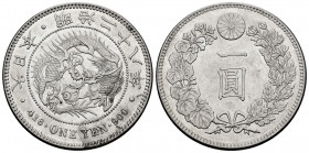 Japan. Mutsuhito. 1 yen. 1895 (año 28). (Km-Y.A25.3). Ag. 26,82 g. Almost XF/XF. Est...100,00. 

Spanish description: Japón. Mutsuhito. 1 yen. 1895 ...