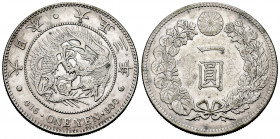 Japan. Taisho (Yoshihito). 1 yen. Year 3 (1914). (Km-Y38). Ag. 26,87 g. Attractive. XF/Choice VF. Est...100,00. 

Spanish description: Japón. Taisho...