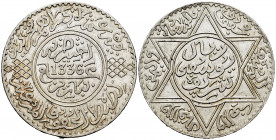 Morocoo. Yusuf. 10 dinares. 1336 H (1917). (Km-Y33). Ag. 24,97 g. It retains some minor luster. XF. Est...50,00. 

Spanish description: Marruecos. Y...