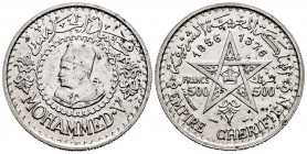 Morocoo. Mohammed V. 500 francs. 1956 (1376 H). (Km-Y54). Ag. 22,53 g. AU. Est...25,00. 

Spanish description: Marruecos. Mohammed V. 500 francs. 19...
