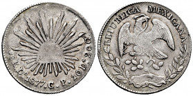 Mexico. 8 reales. 1877. Durango. CP. (Km-377.4). Ag. 27,54 g. VF. Est...40,00. 

Spanish description: México. 8 reales. 1877. Durango. CP. (Km-377.4...
