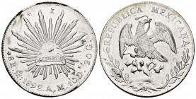 Mexico. 8 reales. 1892. México. AM. (Km-377.10). Ag. 27,03 g. Chop marks. Choice VF. Est...55,00. 

Spanish description: México. 8 reales. 1892. Méx...