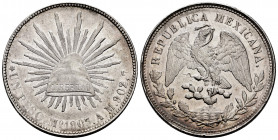 Mexico. 1 peso. 1903. México. AM. (Km-409.2). Ag. 27,00 g. Lightly toned. Minor scratches. Choice VF/Almost XF. Est...50,00. 

Spanish description: ...