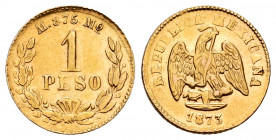 Mexico. 1 peso. 1873/1. Mo. (Km-410.1). Au. 1,67 g. Clear overdate. Choice VF. Est...150,00. 

Spanish description: México. 1 peso. 1873/1. Mo. (Km-...