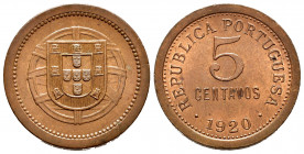 Portugal. 5 centavos. 1920. Lisbon. (Km-569). (Gomes-05.01). Ae. 8,15 g. Scarce. AU. Est...60,00. 

Spanish description: Portugal. 5 centavos. 1920....