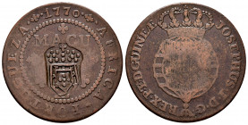 Portuguese Angola. Joseph I. 1/2 macuta. 1770. (Km-11 var). (Gomes-07.03 var). Ae. 17,54 g. Countermark in accordance with the royal decree of 1837 to...