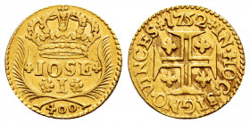 Portugal. Joseph I. 400 reis. 1752. Lisbon. (Gomes-37.01). (Fried-106). Au. 1,02 g. Corona de 5 arcos . Choice VF. Est...220,00. 

Spanish descripti...