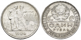 Russia. 1 rouble. 1924. (Y-9.1). Ag. 19,96 g. Almost XF. Est...60,00. 

Spanish description: Rusia. 1 rouble. 1924. (Y-9.1). Ag. 19,96 g. EBC-. Est....