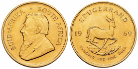 South Africa. Krugerrand. 1969. (Km-73). Au. 33,97 g. Rare. Mint state. Est...2000,00. 

Spanish description: Sudáfrica. Krugerrand. 1969. (Km-73). ...