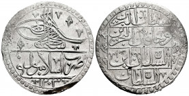 Turkey. Selim III. 1 yuzluk. 1203 H (1789). (Km-507). Ag. 31,35 g. Choice VF. Est...60,00. 

Spanish description: Turquía. Selim III. 1 yuzluk. 1203...