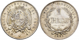 Uruguay. 1 peso. 1893. Santiago. (Km-17a). Ag. 24,83 g. Almost XF. Est...80,00. 

Spanish description: Uruguay. 1 peso. 1893. Santiago. (Km-17a). Ag...