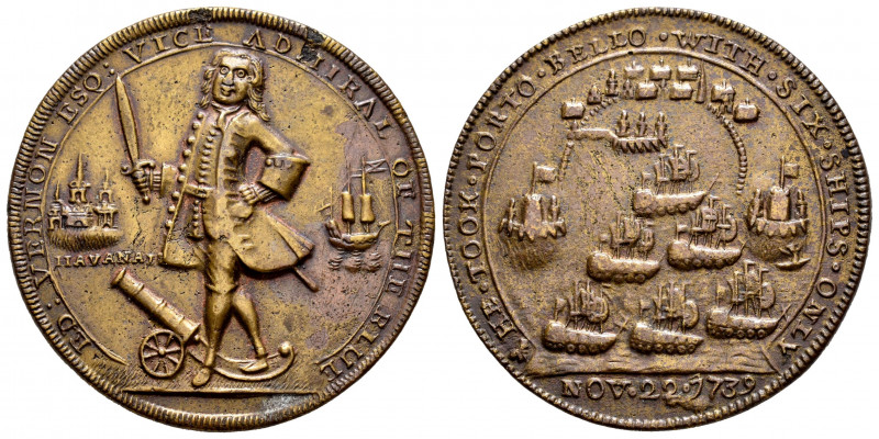Great Britain. Vernon Admiral. Medal. 1739. Portobello. Ae. 14,80 g. Rare. Choic...