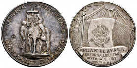 Mexico. Medal. 1911. México. Anv.: TIERRA Y LIBERTAD - EMILIANO ZAPATA. Rev.: PLAN DE AYALA, Reforma, Libertad, Justicia y Ley. Nov. 25 de 1911. Ag. 2...