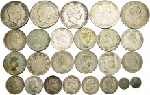 Colombia. Lot of 25 Colombian silver pieces, 2 of 2-1/2 cents (1872, 1881), 6 of 10 cents (1911, 1913, 1938, 1941, 1942, 1951), 10 of 20 cents (1913, ...