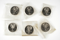 Russia. Lot of 6 silver 5 rouble coins in original packaging, 1988 (2), 1990 (3), 1991 (1). TO EXAMINE. PR. Est...125,00. 

Spanish description: Rus...