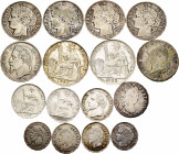 France. Lot of 16 silver coins, 12 of France, 2 of Louis XIV 4 sols 1691, 15 sols 1691; 4 of 20 cents 1850A, 1866A, 1867A, 1867BB; 4 of 1 franc 1872K,...