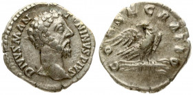 Roman Empire 1 Denarius (180) Marcus Aurelius AD 161-180. Rome. Averse: DIVVS M ANTONINVS PIVS; bare head of Marcus Aurelius to right. Reverse: CONSEC...