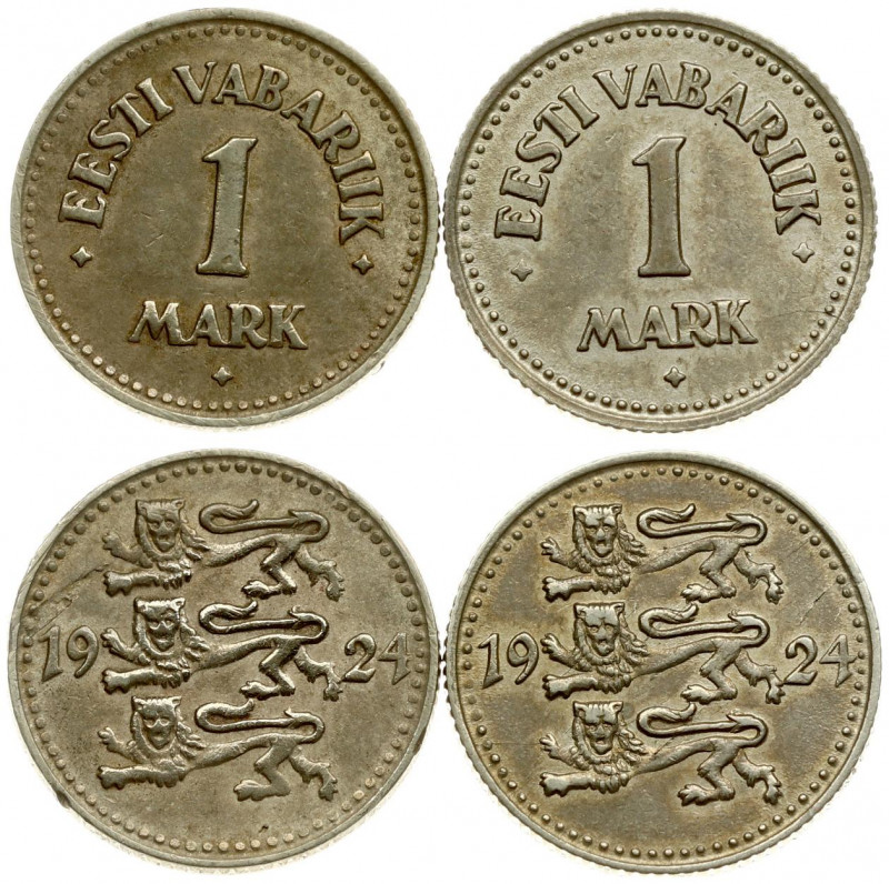 Estonia 1 Mark 1924 Averse: Three leopards left divide date. Reverse: Denominati...