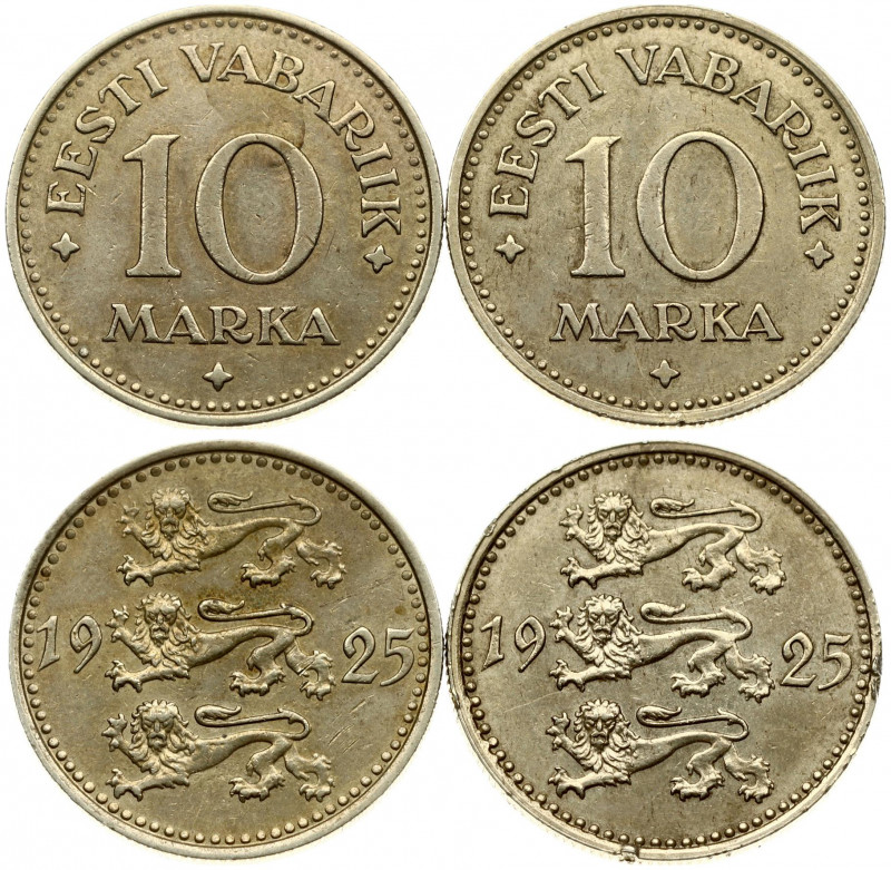 Estonia 10 Marka 1925 Averse: Three leopards left divide date. Reverse: Denomina...