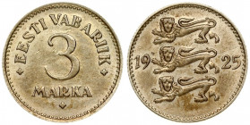 Estonia 3 Marka 1925. Averse: Three leopards left divide date. everse: Denomination. Nickel-Bronze. KM 2a