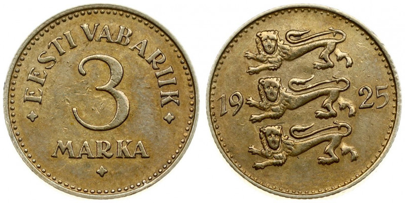 Estonia 3 Marka 1925 Averse: Three leopards left divide date. Reverse: Denominat...