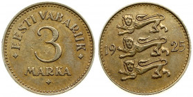 Estonia 3 Marka 1925 Averse: Three leopards left divide date. Reverse: Denomination. Nickel-Bronze. KM 2a