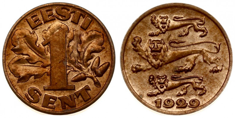 Estonia 1 Sent 1929. Averse: Three leopards left above date. Reverse: Denominati...