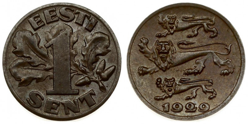 Estonia 1 Sent 1929. Averse: Three leopards left above date. Reverse: Denominati...
