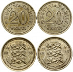 Estonia 20 Senti 1935 Averse: National arms divide date. Reverse: Denomination. Edge Description: Plain. Nickel-Bronze. KM 17. Lot of 2 Coins