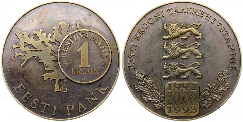 Estonia Medal Eesti Pank 1 Kroon (1993). 1992 20.06 1993. Brass Nickel-plated . ...