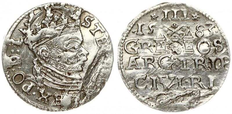 Latvia 3 Groszy 1583 Riga. Stefan Batory (1576–1586). Averse: Crowned bust right...