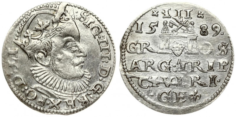 Latvia 3 Groszy 1589 Riga. Sigismund III Vasa(1587-1632). Averse: Crowned bust r...