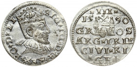 Latvia 3 Groszy 1590 Riga. Sigismund III Vasa(1587-1632). Averse: Crowned bust right. Reverse: Value and coat of arms over the city sign. Silver. Scra...