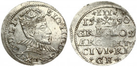 Latvia 3 Groszy 1590 Riga. Sigismund III Vasa(1587-1632). Averse: Crowned bust right. Reverse: Value and coat of arms over the city sign. Silver. Iger...