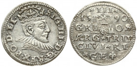 Latvia 3 Groszy 1590 Riga. Sigismund III Vasa(1587-1632). Averse: Crowned bust right. Reverse: Value and coat of arms over the city sign. Silver. Iger...