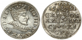 Latvia 3 Groszy 1591 Riga Sigismund III Vasa(1587-1632). Averse: Crowned bust right. Reverse: Value and coat of arms over the city sign. Silver. Iger ...