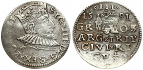 Latvia 3 Groszy 1591 Riga. Sigismund III Vasa(1587-1632). Averse: Crowned bust right. Reverse: Value and coat of arms over the city sign. Silver. (1 i...
