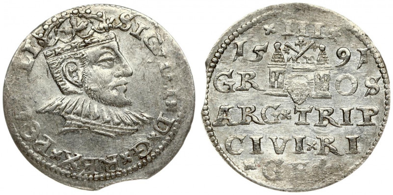Latvia 3 Groszy 1591 Riga. Sigismund III Vasa(1587-1632). Averse: Crowned bust r...