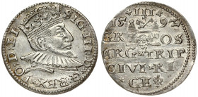 Latvia 3 Groszy 1592 Riga Sigismund III Vasa(1587-1632). Averse: Crowned bust right. Reverse: Value and coat of arms over the city sign. Silver. Iger ...