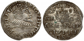 Latvia 3 Groszy 1592 Riga. Sigismund III Vasa(1587-1632). Averse: Crowned bust right. Reverse: Value and coat of arms over the city sign. Silver. Iger...