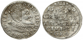 Latvia 3 Groszy 1594 Riga. Sigismund III Vasa(1587-1632). Averse: Crowned bust right. Reverse: Value and coat of arms over the city sign. Silver. Iger...