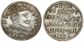 Latvia 3 Groszy 1595 Riga Sigismund III Vasa(1587-1632). Averse: Crowned bust right. Reverse: Value and coat of arms over the city sign. Silver. Iger ...