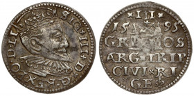Latvia 3 Groszy 1595 Riga. Sigismund III Vasa(1587-1632). Averse: Crowned bust right. Reverse: Value and coat of arms over the city sign. Silver. Iger...