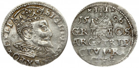 Latvia 3 Groszy 1596 Riga. Sigismund III Vasa(1587-1632). Averse: Crowned bust right. Reverse: Value and coat of arms over the city sign. Silver. Iger...