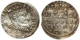 Latvia 3 Groszy 1597 Riga Sigismund III Vasa(1587-1632). Averse: Crowned bust right. Reverse: Value and coat of arms over the city sign. Silver. Iger ...