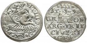 Latvia 3 Groszy 1598 Riga. Sigismund III Vasa(1587-1632). Averse: Crowned bust right. Reverse: Value and coat of arms over the city sign. Silver. Iger...