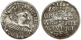 Latvia 3 Groszy 1598 Riga. Sigismund III Vasa(1587-1632). Averse: Crowned bust right. Reverse: Value and coat of arms over the city sign. Silver. Iger...